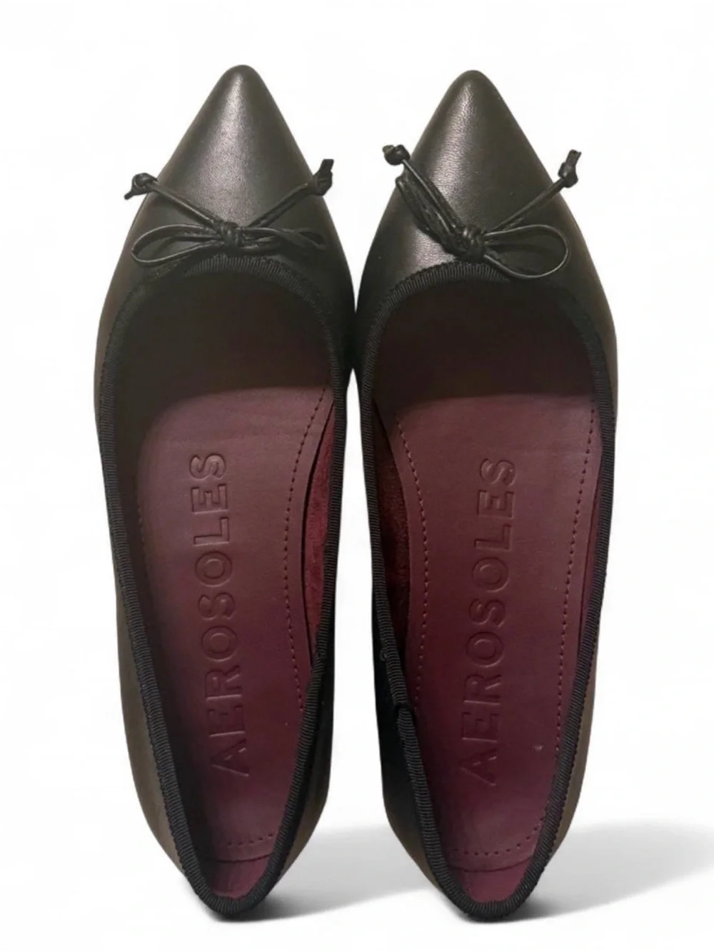 AEROSOLES Black Pointed Toe Bow Ballet Flats Size 6